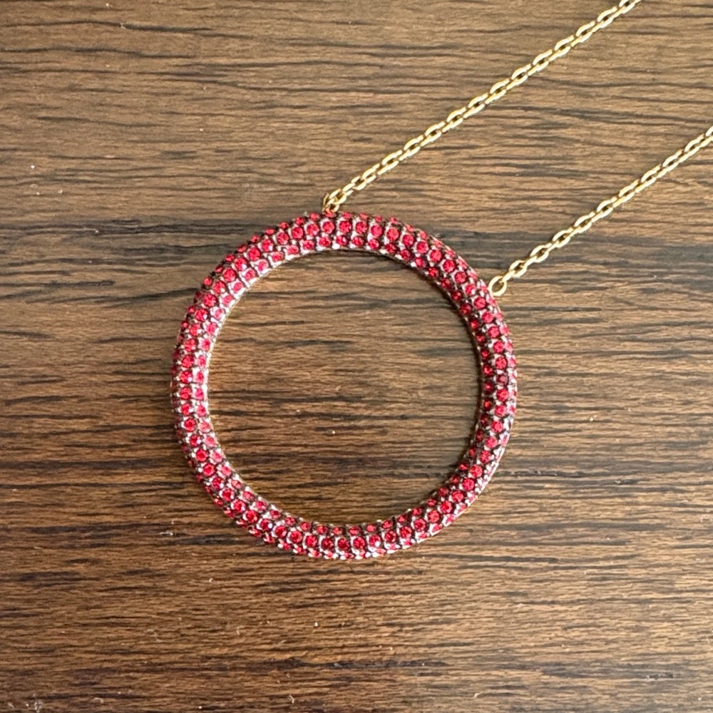 Michael Kors Red Swarovski Crystal Circle Pendant Necklace